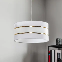 Pendellampe Helen tekstilskærm hvid-guld Ø 40 cm