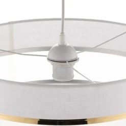 Pendellampe Helen tekstilskærm hvid-guld Ø 40 cm