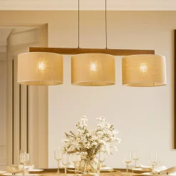 Pendellampe Juta, 3 lyskilder, bjælkeformet