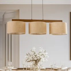 Pendellampe Juta, 3 lyskilder, bjælkeformet