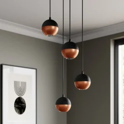 Pendellampe Midnight i sort/kobber 4 lyskilder, rund