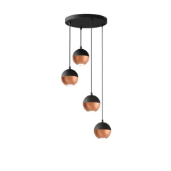 Pendellampe Midnight i sort/kobber 4 lyskilder, rund