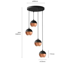 Pendellampe Midnight i sort/kobber 4 lyskilder, rund