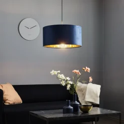 Pendellampe Salina silke stof blå/guld Ø 50cm