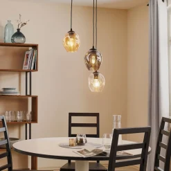 Pendellampe Starla, glas grafit/amber/klar, 3 lyskilder, rund