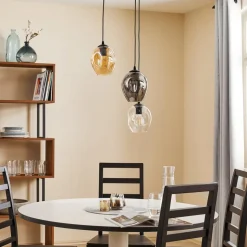 Pendellampe Starla, glas grafit/amber/klar, 3 lyskilder, rund