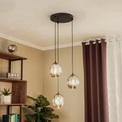 Pendellampe Starla, glas grafit, 3 lyskilder rund