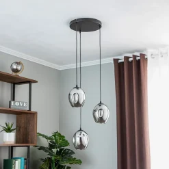 Pendellampe Starla, glas grafit, 3 lyskilder rund