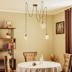 Pendellampe Starla, glas ravfarvet, 3 lyskilder decentreret