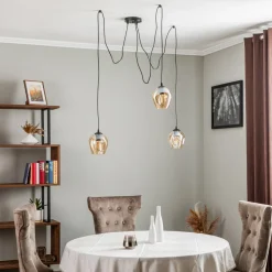 Pendellampe Starla, glas ravfarvet, 3 lyskilder decentreret