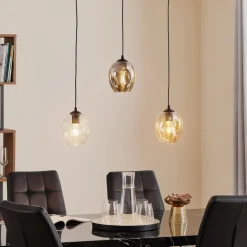 Pendellampe Starla lige 3 lyskilder grafit/amber/klar