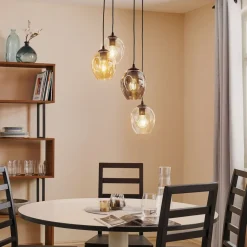 Pendellampe Starla rund 4 lyskilder grafit/amber/klar