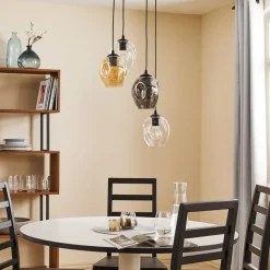 Pendellampe Starla rund 4 lyskilder grafit/amber/klar