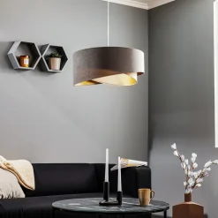 Pendellampe Vivien trefarvet grå/beige/guld