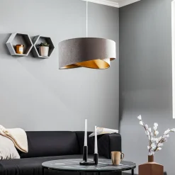 Pendellampe Vivien trefarvet grå/beige/guld