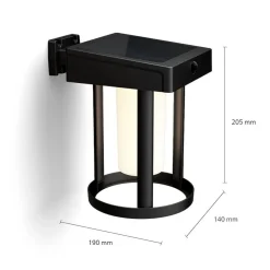 Philips solcelle-væglampe Camill, sort/hvid, Ø 14 cm