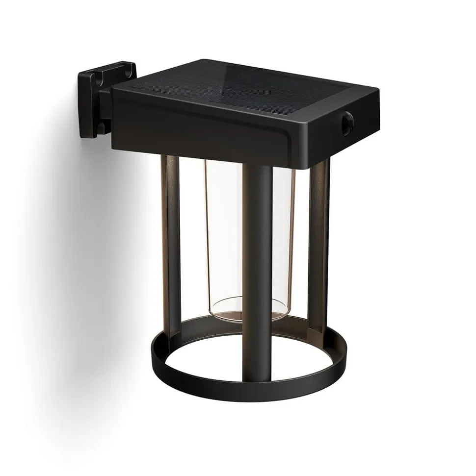 Philips solcelle-væglampe Camill, sort/klar, Ø 14 cm