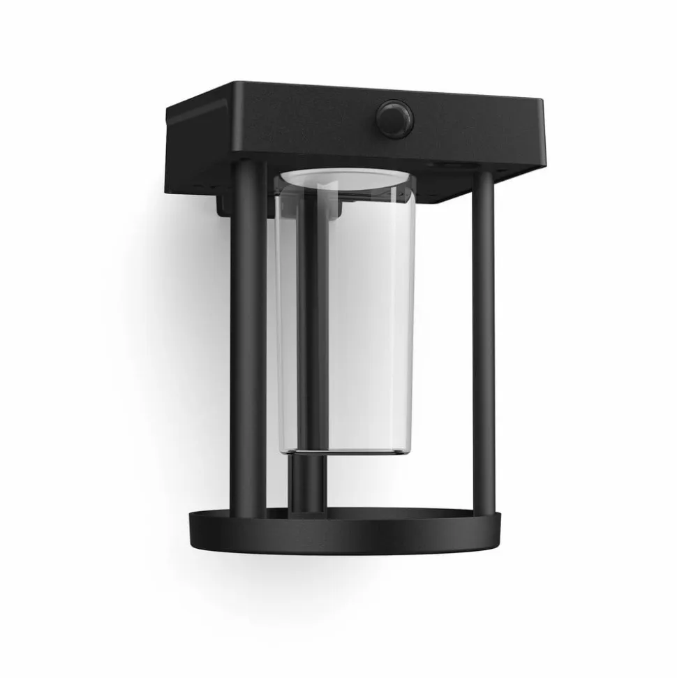 Philips solcelle-væglampe Camill, sort/klar, Ø 14 cm
