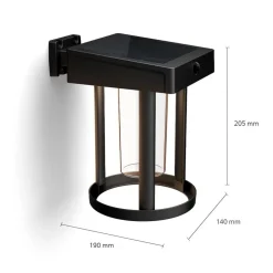 Philips solcelle-væglampe Camill, sort/klar, Ø 14 cm