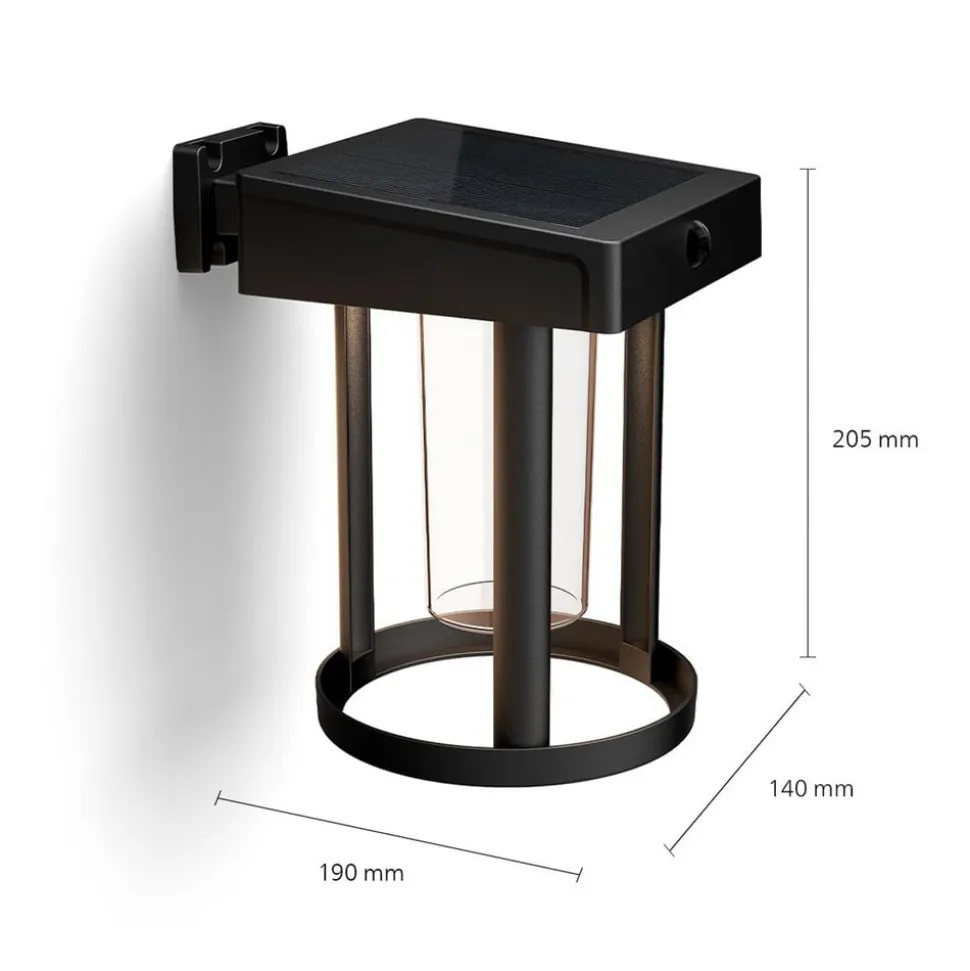 Philips solcelle-væglampe Camill, sort/klar, Ø 14 cm