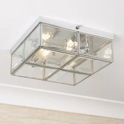 Pisa loftlampe, glasskærm, krom