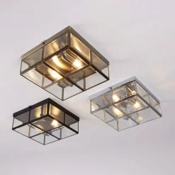 Pisa loftlampe, glasskærm, krom