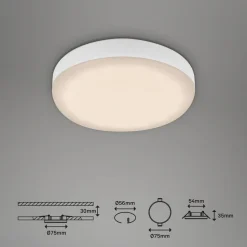 Plat LED-indbygningsspot, hvid, Ø 7,5 cm, 3.000K