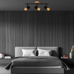 Plek loftspot GU10 sort/træ, 3 lyskilder