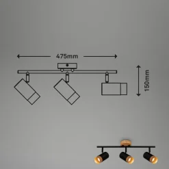 Plek loftspot GU10 sort/træ, 3 lyskilder