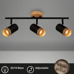 Plek loftspot GU10 sort/træ, 3 lyskilder