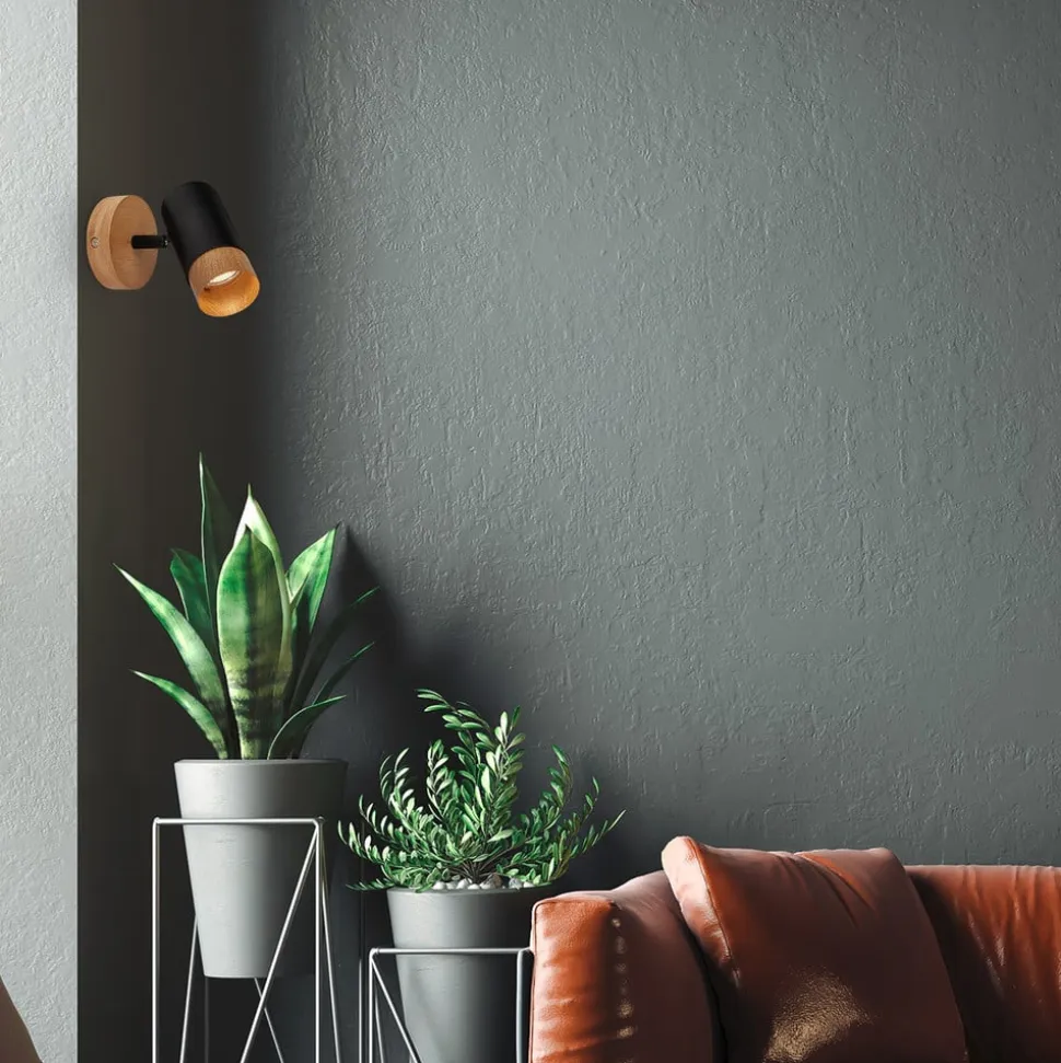 Plek vægspot GU10 sort/træ, 1 lyskilde