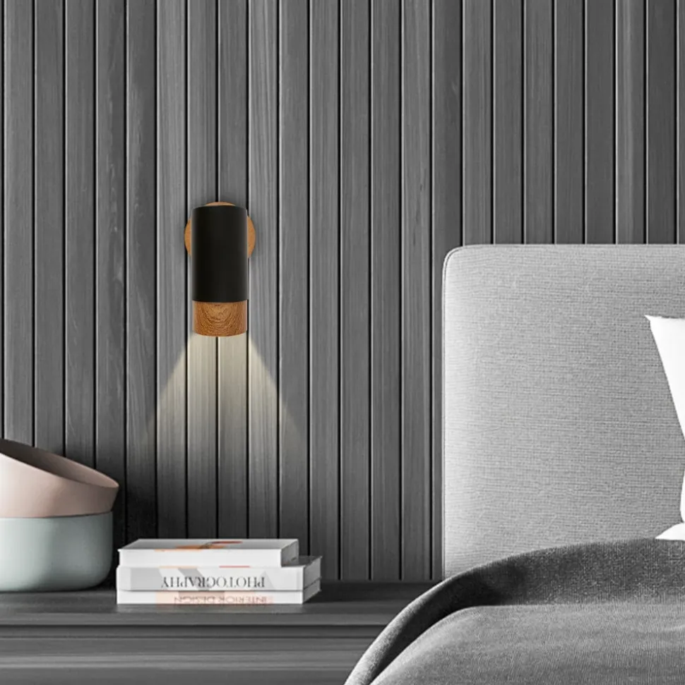 Plek vægspot GU10 sort/træ, 1 lyskilde