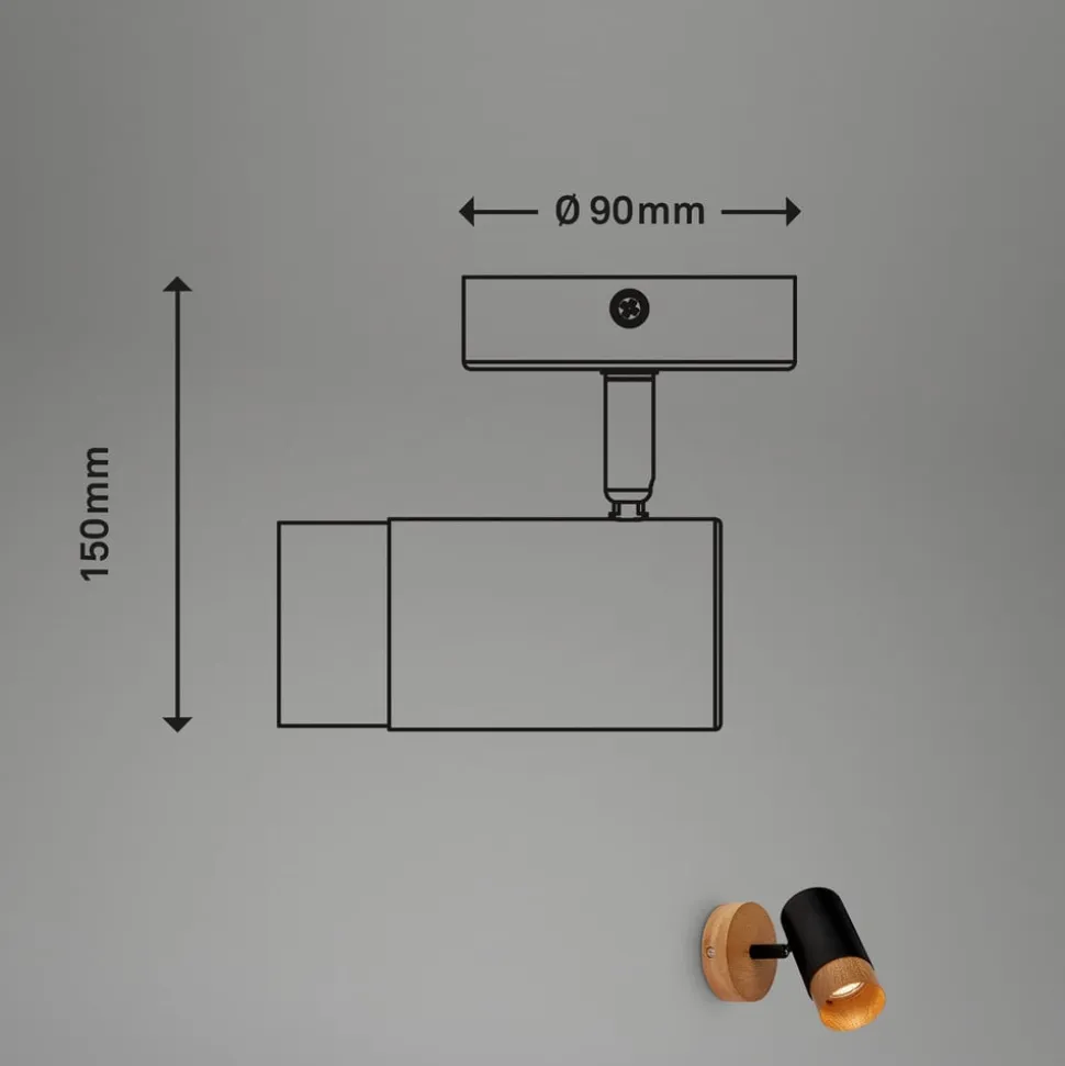 Plek vægspot GU10 sort/træ, 1 lyskilde