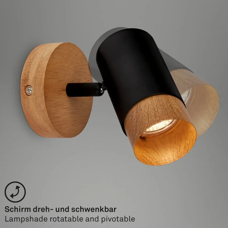 Plek vægspot GU10 sort/træ, 1 lyskilde