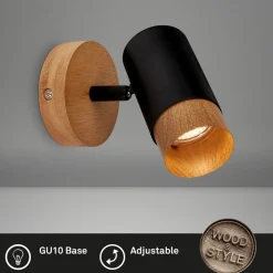 Plek vægspot GU10 sort/træ, 1 lyskilde