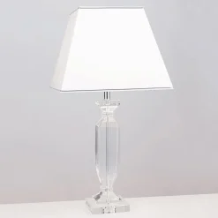 Pokal bordlampe med krystal, krom/hvid