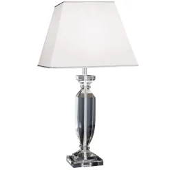 Pokal bordlampe med krystal, krom/hvid