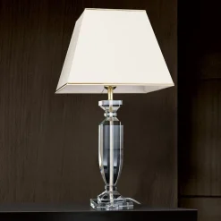 Pokal bordlampe med krystal, guld/creme