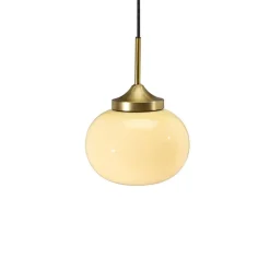 PR Home Hængelampe Elsy, messingfarvet, glas creme, stik