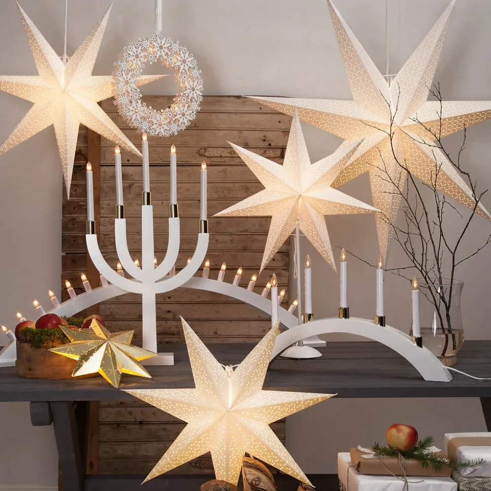 Prikket papirstjerne med hulmønster, hvid Ø 70 cm