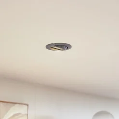 Prios forsænket loftlampe Fibur, børstet sølv, Ø 8,2 cm