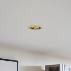 Prios forsænket loftlampe Fibur, guld, aluminium, Ø 8,2 cm