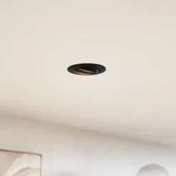 Prios forsænket loftlampe Fibur, sort, aluminium, Ø 8,2 cm