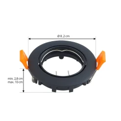 Prios forsænket loftlampe Fibur, sort, aluminium, Ø 8,2 cm