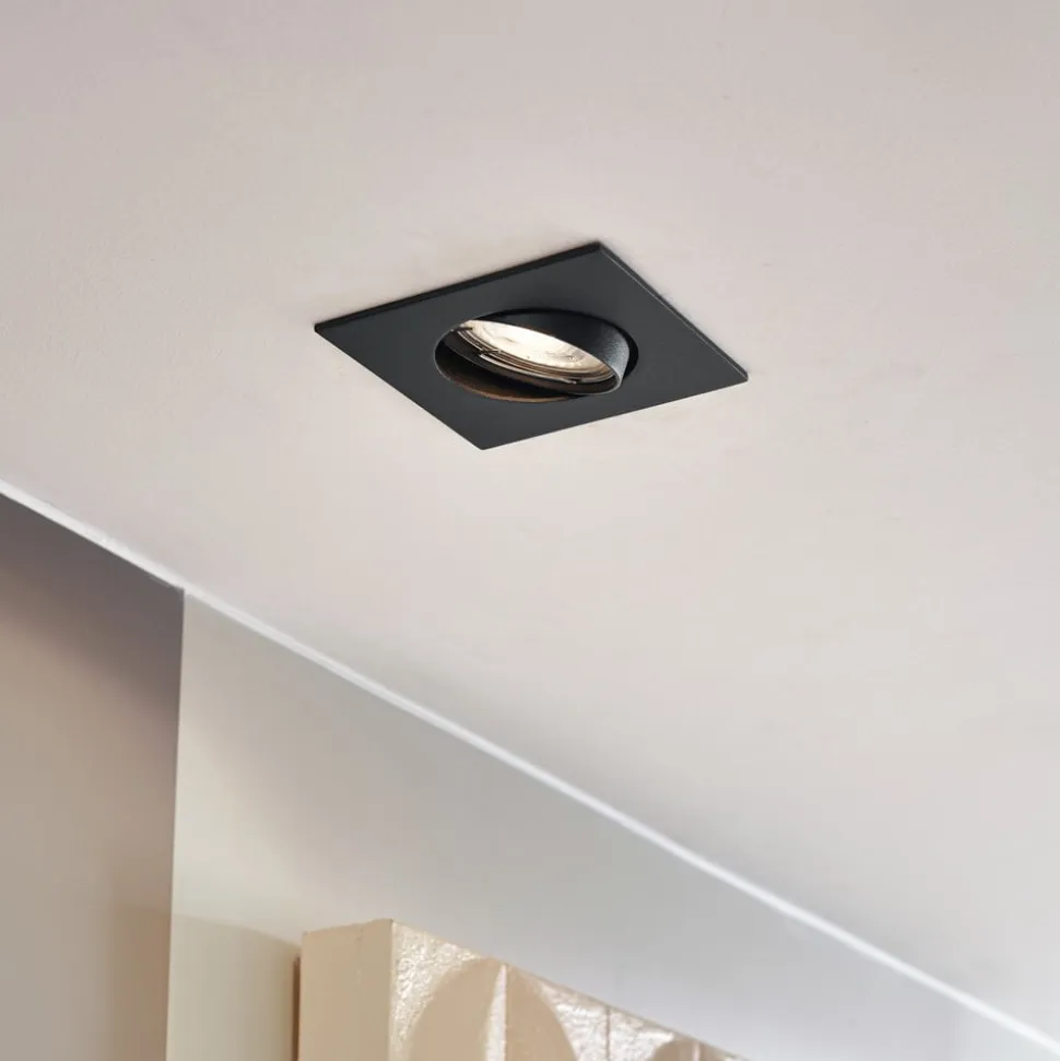 Prios indbygningslampe Fibur, sort, 9 cm, GU10