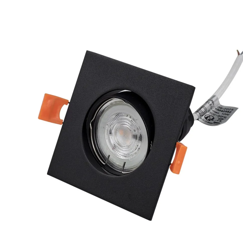 Prios indbygningslampe Fibur, sort, 9 cm, GU10