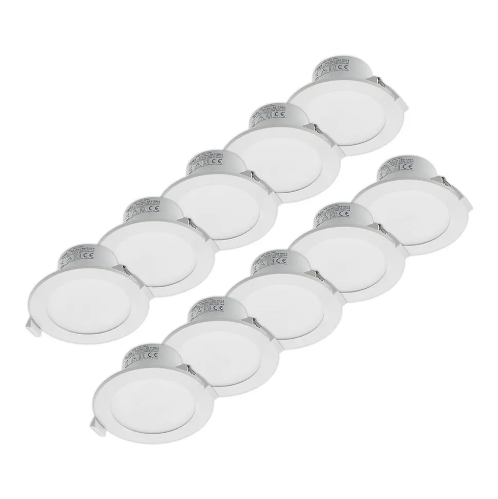 Prios LED-indbygningslampe Rida, sæt med 10, hvid, 12 cm, CCT, IP44