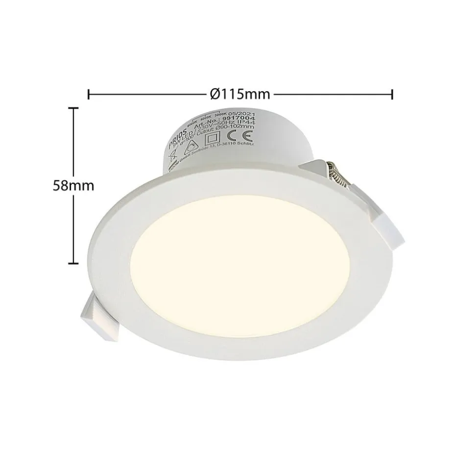 Prios LED-indbygningslampe Rida, sæt med 10, hvid, 12 cm, CCT, IP44