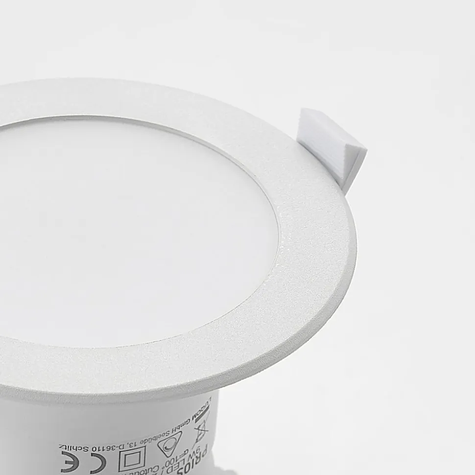 Prios LED-indbygningslampe Rida, sæt med 10, hvid, 12 cm, CCT, IP44