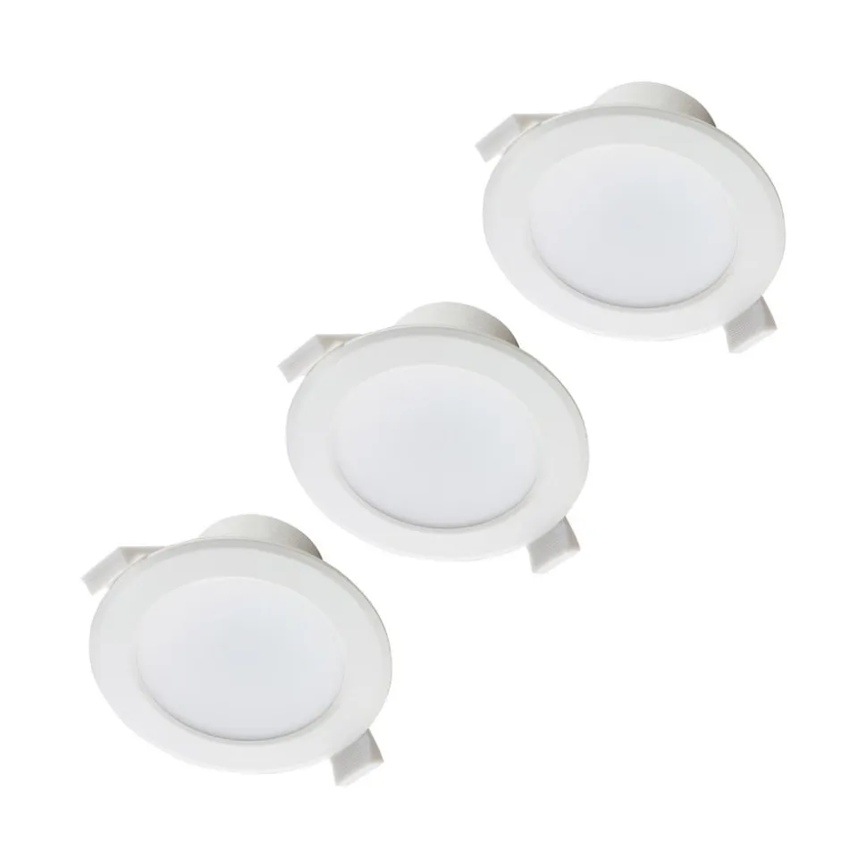 Prios LED-indbygningslampe Rida, sæt med 3, hvid, 10 cm, CCT, IP44